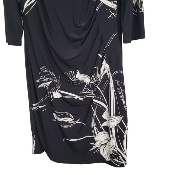 Anne Klein 16 Dress Floral Side Ruched Sheath Stretch Jersey Knee Length Elegant - Picture 12 of 12